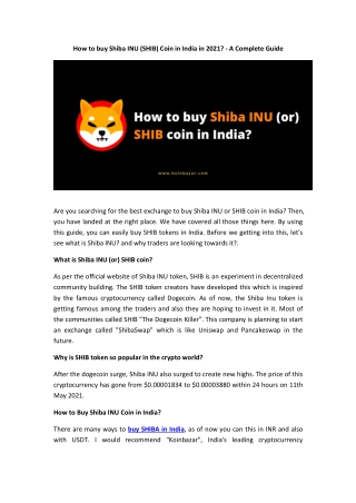 How to buy Shiba INU (SHIB) Coin in India in 2021? - A Complete Guide