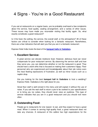 4 Signs - You’re in a Good Restaurant