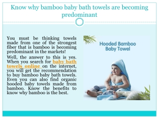 Know why bamboo baby bath towels are becoming predominant