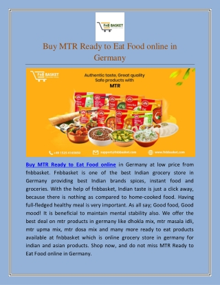 Buy MTR Ready to Eat Food online in Germany