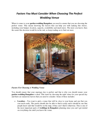 Factors You Must Consider When Choosing The Perfect Wedding Venue