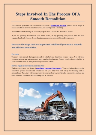 Steps Involved In The Process Of A Smooth Demolition