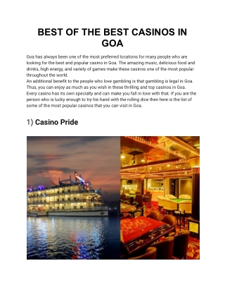 BEST OF THE BEST CASINOS IN GOA