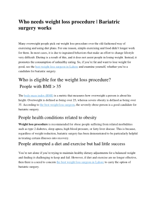 Who needs weight loss procedure  Bariatric surgery works