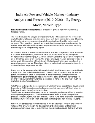 India Air Powered Vehicle Market
