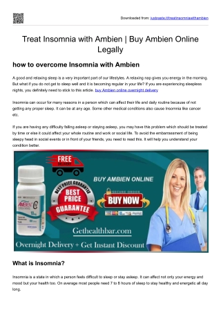 Treat Insomnia with Ambien  Buy Ambien Online Legally