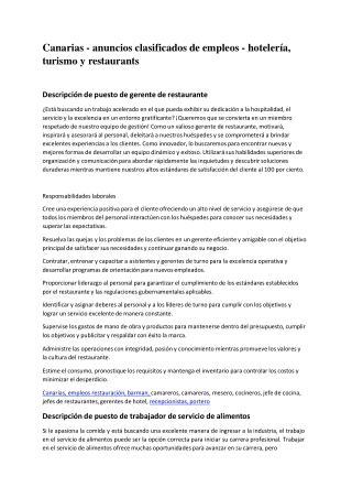Canarias empleos - hotelería, turismo y restaurants