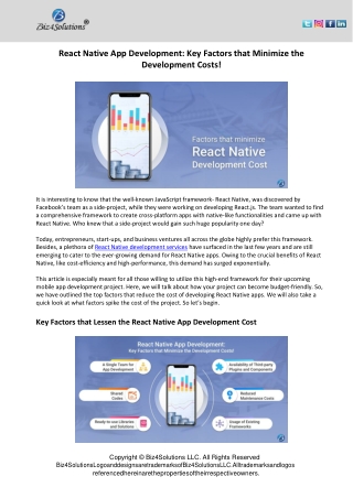 React Native App Development Key Factors that Minimize the Development Costs!