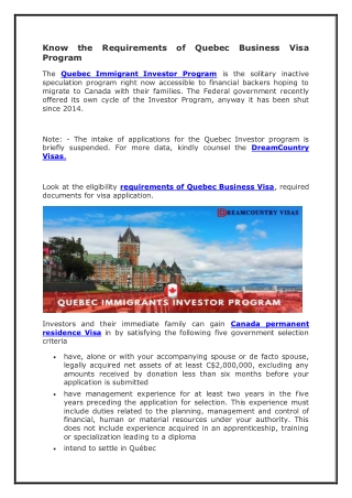 Know the Requirements of Quebec Business Visa Program