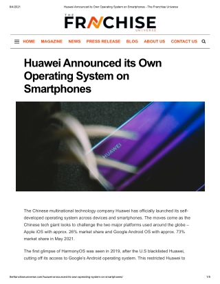 Huawei Announced its Own Operating System on Smartphones - The Franchise Universe