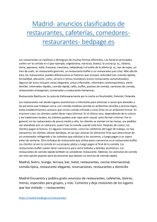 Madrid - anuncios clasificados de restaurantes