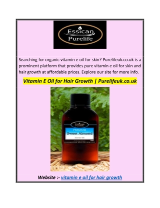 Vitamin E Oil for Hair Growth  Purelifeuk.co.uk