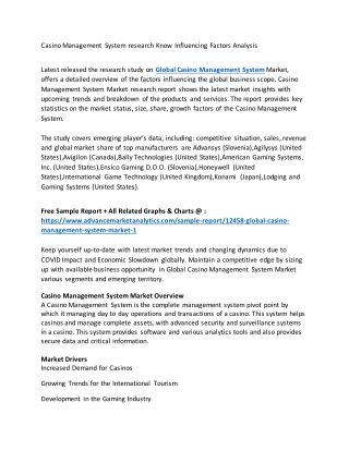 Casino Management System research Know Influencing Factors Analysis