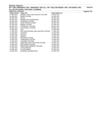 Massey Ferguson MF 7282 (581000001-999  581400001-999 AL) (62276-63999) CENTORA COMBINE Parts Catalogue Manual