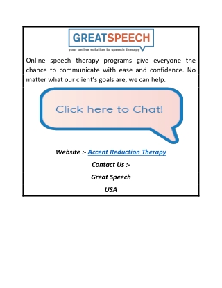 Accent Reduction Therapy | Greatspeech.com