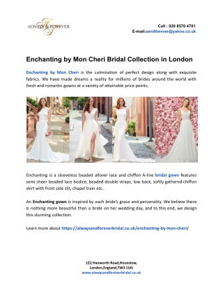 Enchanting by Mon Cheri Bridal Collection in London