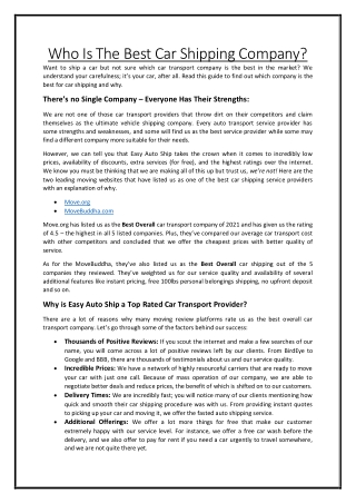 Who Is The Best Car Shipping Company