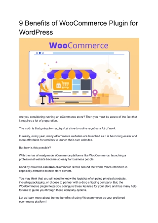 9 Benefits of WooCommerce Plugin for WordPress
