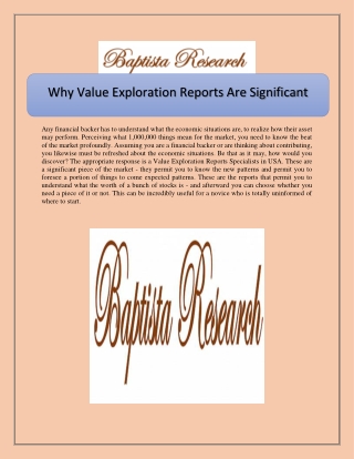 Why Value Exploration Reports Are Significant