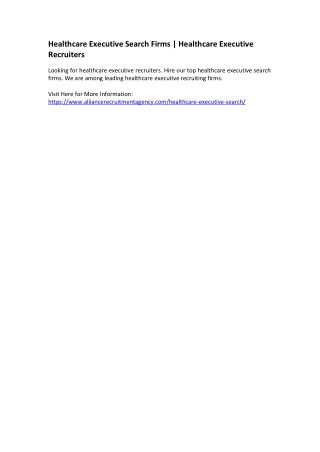 Healthcare Executive Search Firms - Healthcare Executive Recruiters