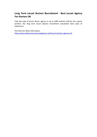 Long Term Locum Doctors Recruitment - Best Locum Agency For Doctors UK