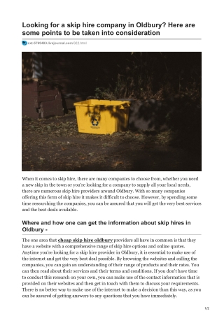 Looking for a skip hire company in Oldbury Here are some points to be taken into consideration
