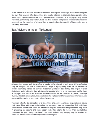 Tax Advisors in India - Taxkundali