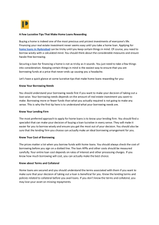 A Few Lucrative Tips That Make Home Loans Rewarding.docx