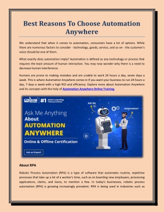 Best Reasons To Choose Automation Anywhere