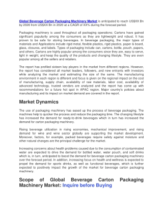 Global Beverage Carton Packaging Machinery Market is anticipated to reach US