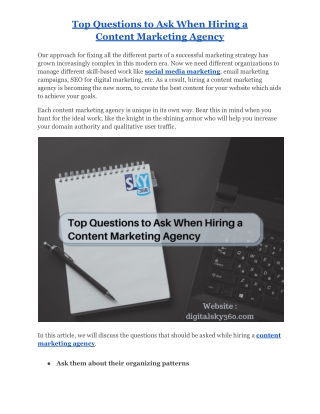 Questions to Ask When Hiring a Content Marketing Agency