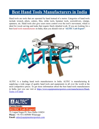 Best Hand Tools Manufacturers in India