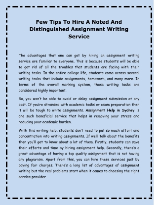 Few Tips To Hire A Noted And Distinguished Assignment Writing Service