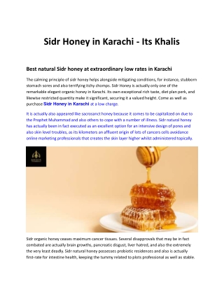 Sidr Honey in Karachi - Its Khalis