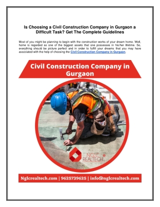 Is Choosing a Civil Construction Company in Gurgaon a Difficult Task? Get The Co