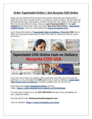 Order Tapentadol online | Get Nucynta COD Online