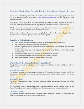 Make Your Studies More Fun with The Best Video Lecture Provider Services