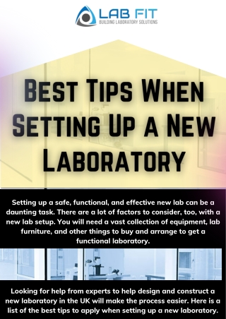 Things To Consider When Setting Up A New Laboratory | New Lab Setup UK