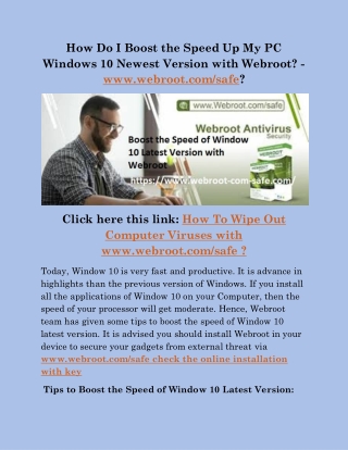 How Do I Boost the Speed Up My PC Windows 10 Newest Version with Webroot - www.webroot.comsafe