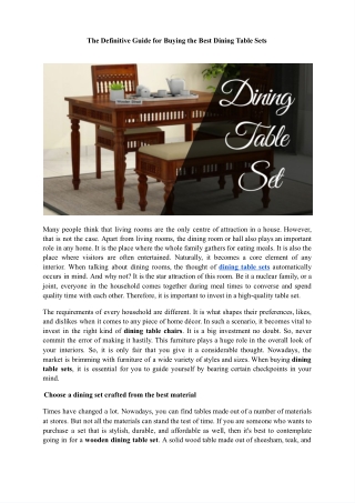 Guide for Buying the Best Dining Table Sets
