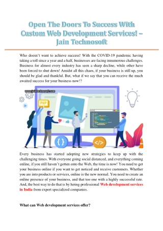 Open The Doors To Success With Custom Web Development Services! – Jain Technosoft