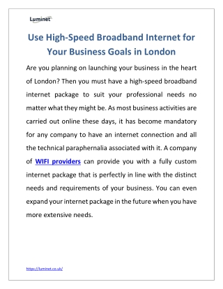 Use High-Speed Broadband Internet for Your Business Goals in London