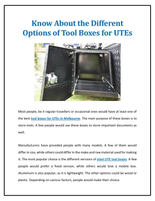 Know About the Different Options of Tool Boxes for UTEs