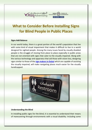 What to Consider Before Installing Signs for Blind People in Public Places