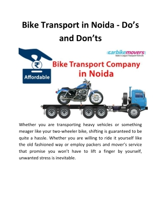 Bike Transport in Noida-do's and don'ts