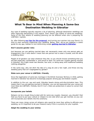 What To Bear In Mind When Planning A Same-Sex Destination Wedding In Gibraltar