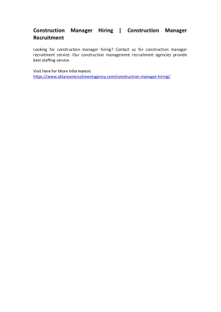 Construction Manager Hiring - Construction Manager Recruitment
