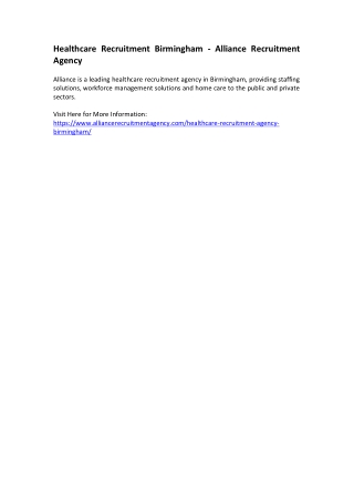 Healthcare Recruitment Birmingham - Alliance Recruitment Agency