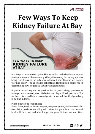 Few Ways To Keep Kidney Failure At Bay