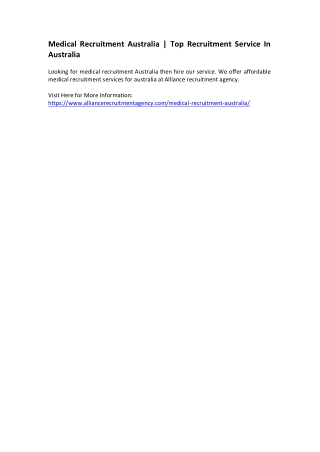 Medical Recruitment Australia - Top Recruitment Service In Australia